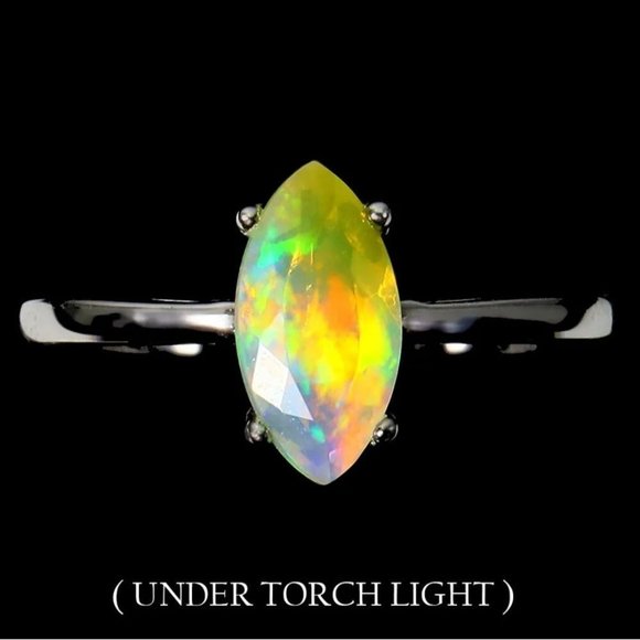 Opal Ring, Simple Solitaire Ring, Birthstone Dainty Ring, Gemstone Promise Ring - Picture 1 of 4